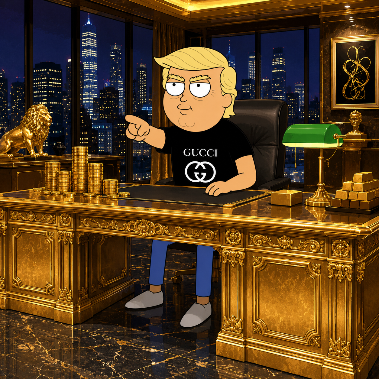 Golden office scene